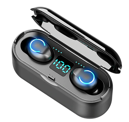 F9 Bluetooth Earphone V5.0 TWS Wireless Earphone LED Display Sports Wireless Headset With Microphone - Black