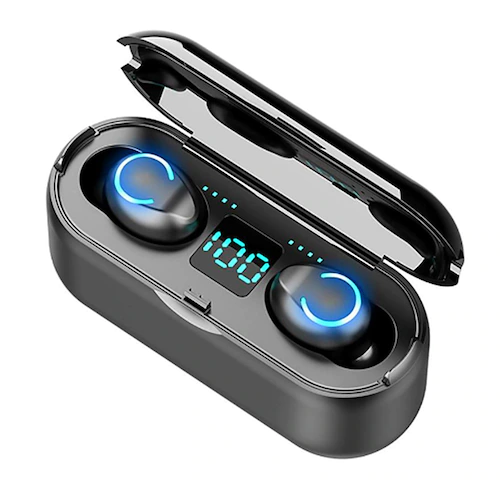 F9 Bluetooth Earphone V5.0 TWS Wireless Earphone LED Display Sports Wireless Headset With Microphone - Black