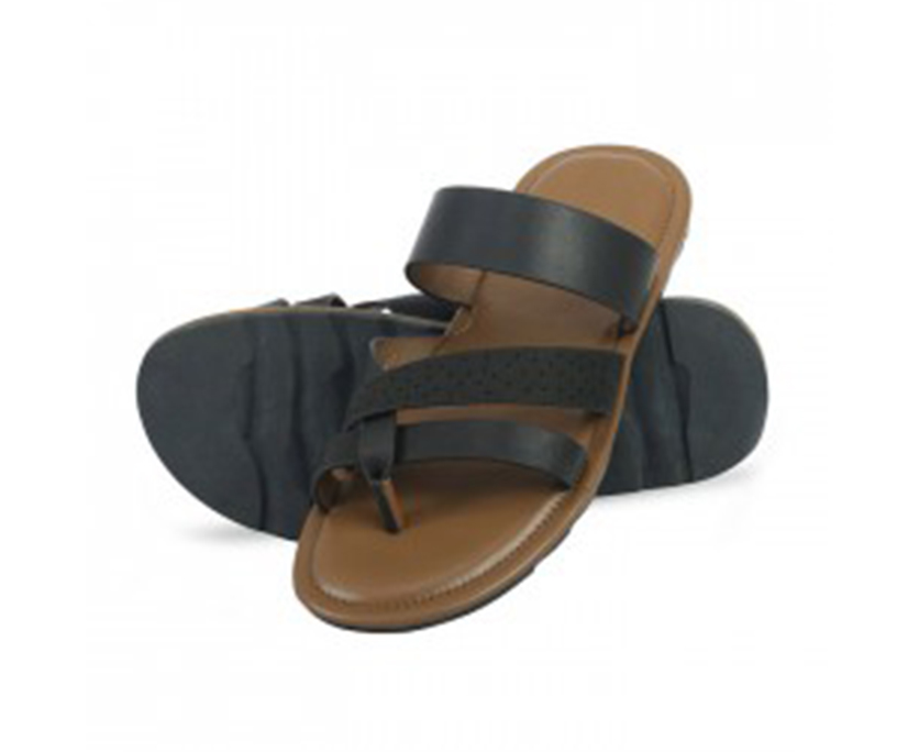 High Graded Export Quality Leather Men  Trendy Slipper- Black