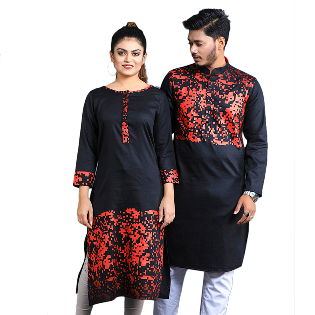 Couple Panjabi & Kameez For Men & Women - Black