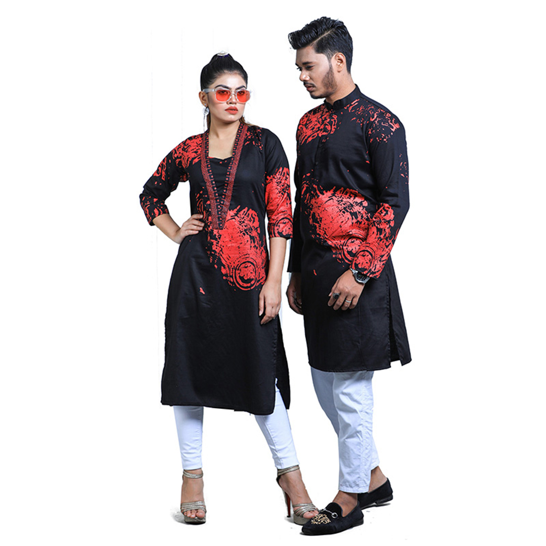 Couple Panjabi & Kameez For Men & Women - Black