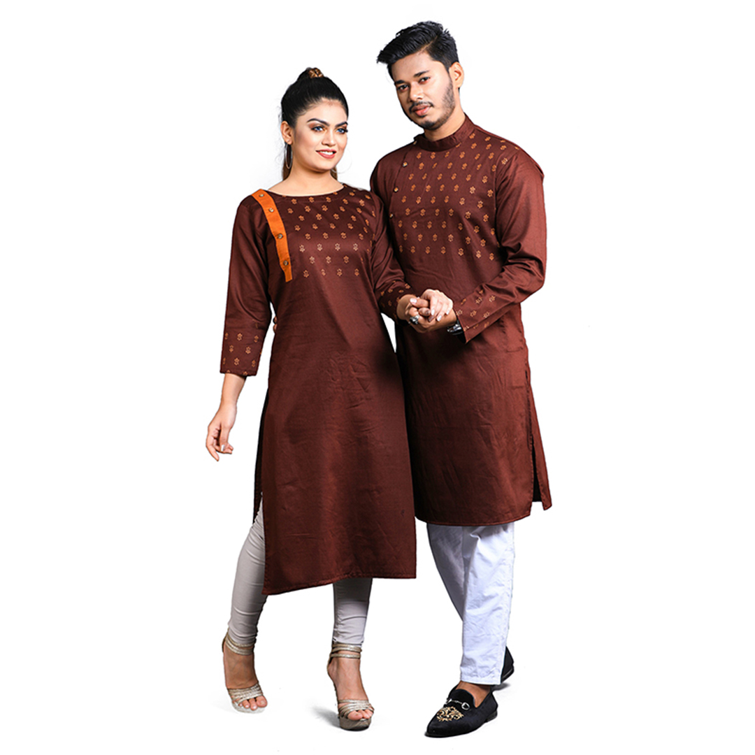 Couple Panjabi & Kameez For Men & Women - Coffee