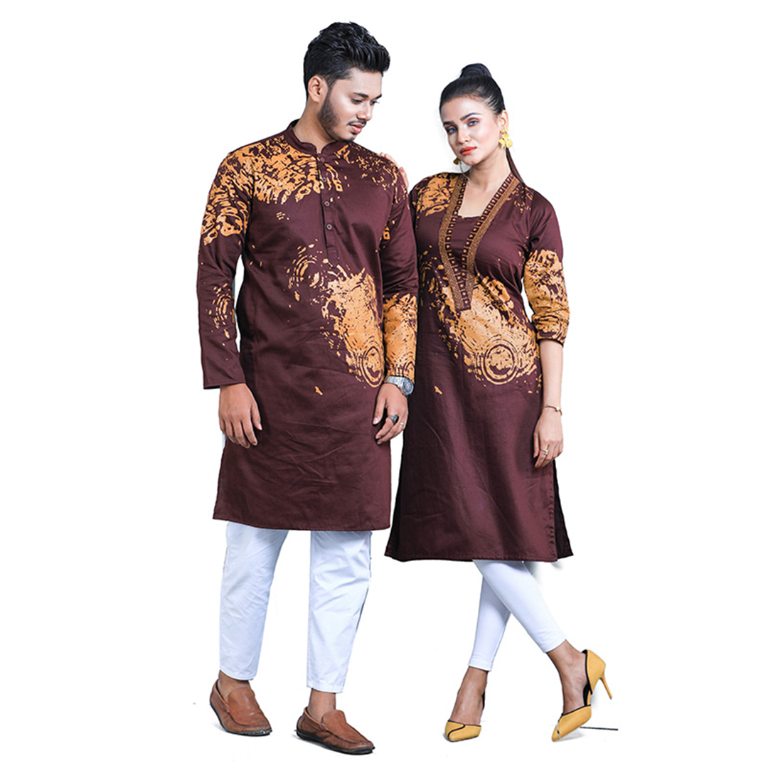 Couple Panjabi & Kameez For Men & Women - Coffee