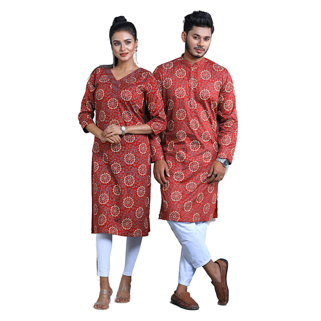 Couple Panjabi & Kameez For Men & Women - Maroon