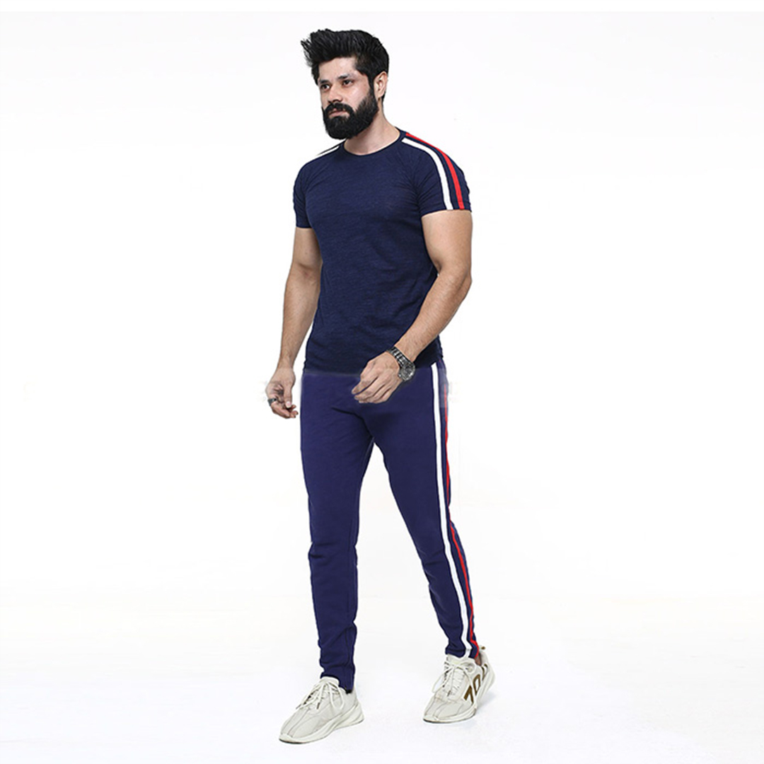Premium Quality Men  Cotton Joggers and T-shirt Set- Navy Blue