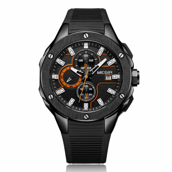 MEGIR 2053 Menâ€™s Chronograph Sports Watch Silicone Strap